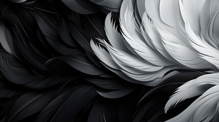 An abstract background in the form of black and white feathers, Generative AI