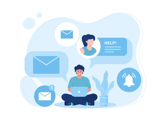 man is receiving contact from via email concept flat illustration