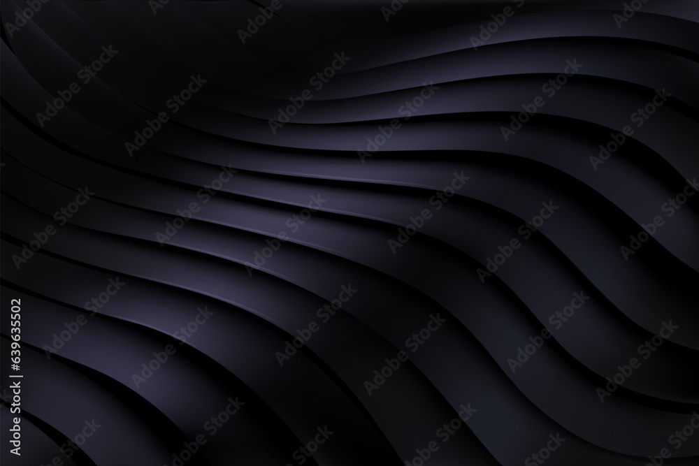 Poster black background. 3d abstract architecture wallpaper. geometry cover. wavy texture. ripple surface c