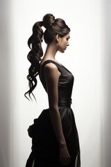 Fototapeta premium A woman in a black dress is posing for a picture. Digital image. Prom dress silhouette.