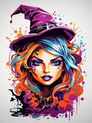 Naklejka premium Halloween witch with a hat