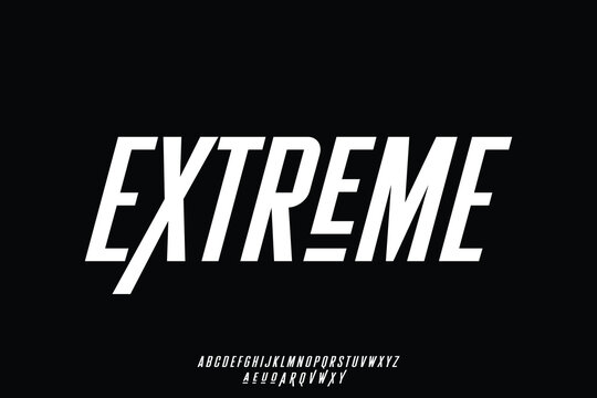 Extreme sports condensed alphabet display font vector. Modern slant typography style with alternate