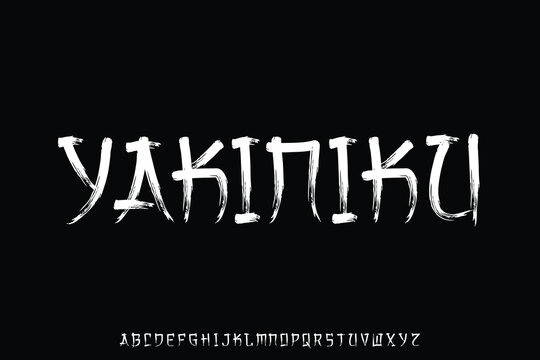 Creative handwritten japanese style alphabet display font vector with paint textured brush stroke. Food and beverage typography style illustration