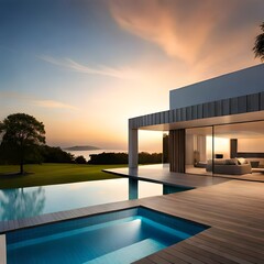 pool at sunset generating by AI technology