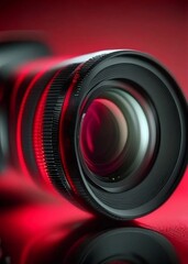 Fototapeta na wymiar Close-up view of camera lens, blurred background