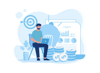 man is pursuing the target of investing money concept flat illustration