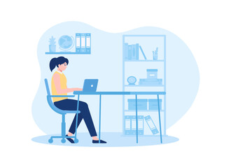 woman working on laptop concept flat illustration