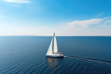 Obraz premium aerial view of beautiful yacht in blue sea, AI Generated
