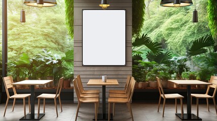 template mockup blank white area poster canvas gallery frame for creative advertisment backdrop showcase ideas in coffeeshop interior background concept