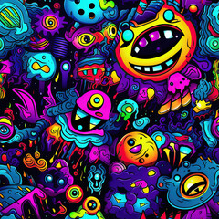 Obraz premium Psychedelic doodles fantasy graffiti vibrant repeat pattern