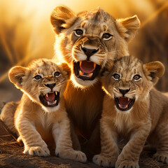 A baby lion cub roars