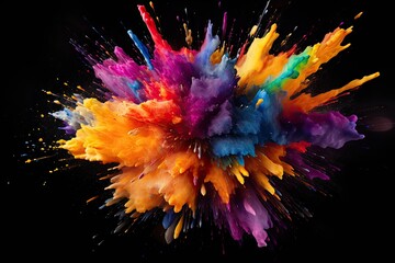 Colorful paint explosion isolated on black background. Colorful abstract background, Abstract colorful explosion on Black background, AI Generated