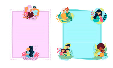 Banners and Cards with illustrations of happy family