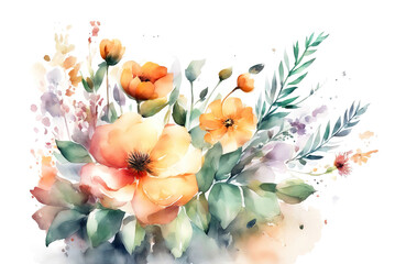 Obraz na płótnie Canvas Watercolor flowers background, abstract flowers made from watercolor paint splashes isolated on white