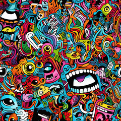 Trippy doodles colorful repeat pattern