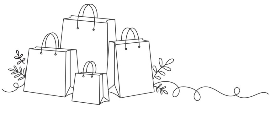 Shopping Bag Line Art Vector Illustration. Black Friday Element Design