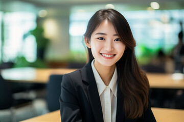 Naklejka premium こちらを見て微笑むアジア人のビジネスウーマン