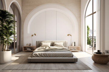 Modern interior bedroom design with arch