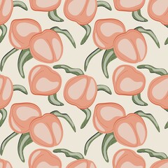 Seamless pattern with peaches. Trendy hand drawn textures.