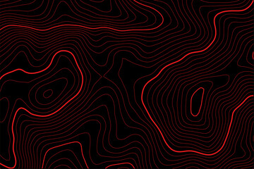 Topographic abstract black background of mountains with red lines of terrain