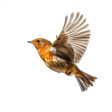 Rouge-gorge familier en vol (Erithacus rubecula) avec transparence, sans background