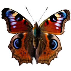 Papillon Paon-du-jour (Aglais io) avec transparence, sans background
