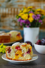 Homemade rustic fruit cake on a table