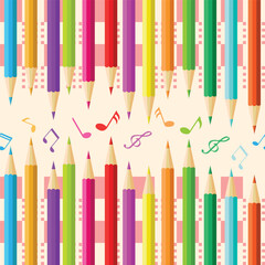 vector color pencil and music symbol seamless