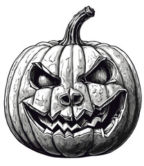 Black and white scary Halloween Pumpkin illustration   (Generative AI)