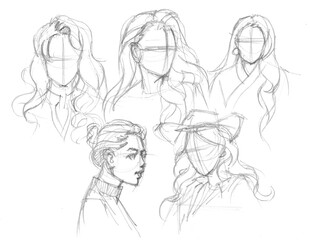 illustration of a woman face pencil drawing for card decoration illustration