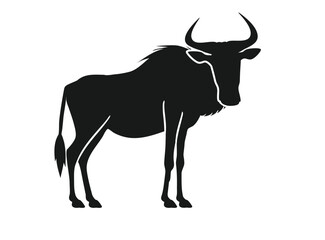 Wildebeest or gnu antelope isolated on white, black silhouette, vector illustration