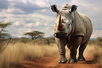 Fototapeta premium White rhinoceros in the open grasslands of Africa