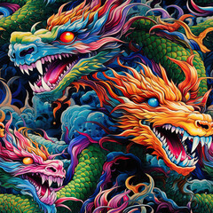 Japanese dragons repeat pattern