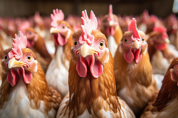A group of chickens in animal husbandry - obrazy, fototapety, plakaty