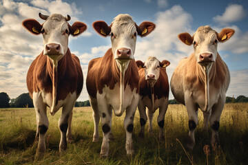 A group of cows standing in a grassland