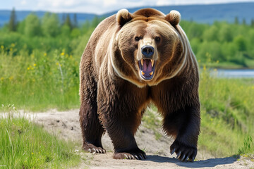 Fototapeta premium Fierce Brown bear isolated on white background