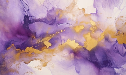 Texture of flow purple liquid paints. Spreading paint out wallpaper and golden line. For banner,...