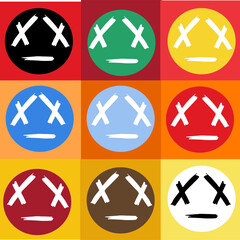 emoji, colorful, colors, don't smile, colorful background, square, squares, illustration, vector, design