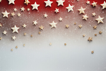 Festive red and white gradient background textured like glitter with gold stars of different sizes scattered in a random pattern.