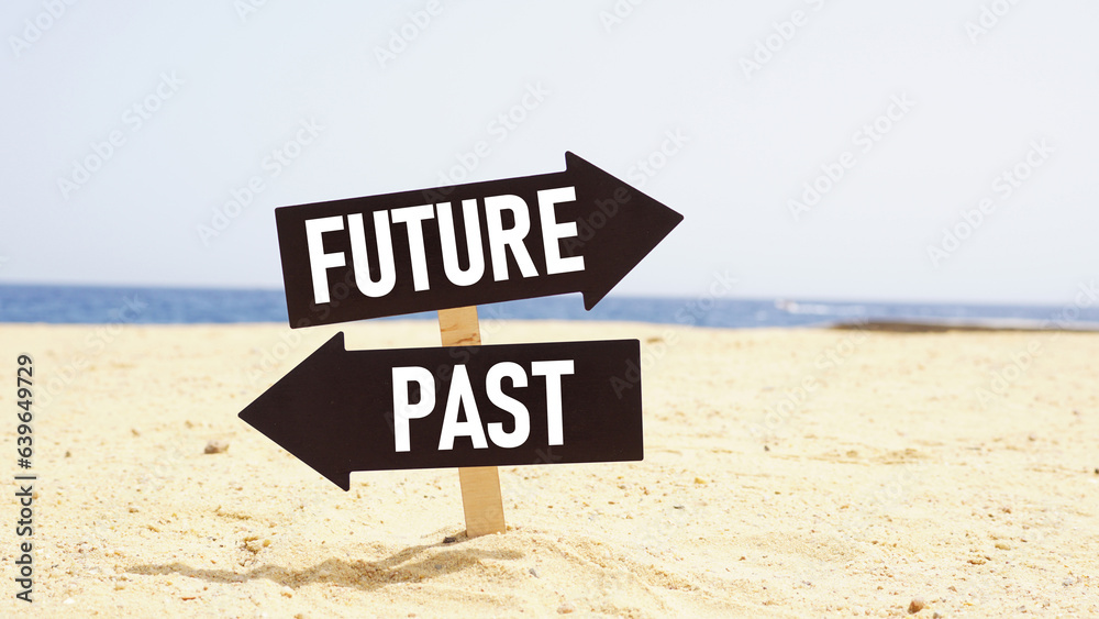 Aufkleber past or future are shown using the text