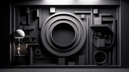 Black dark Paper cut art, folded geometric shapes, abstract background