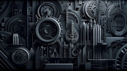 Black dark Paper cut art, folded geometric shapes, abstract background