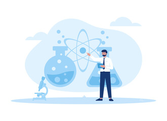 A professor is doing research in the lab concept flat illustration