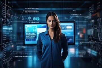 Caucasian Woman Web Developer Backdrop Good Looking Generative AI