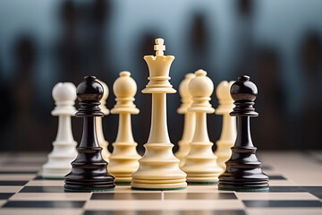 chess standing King confront of the chess team to challenge concepts of leadership and business strategy management and leadership
