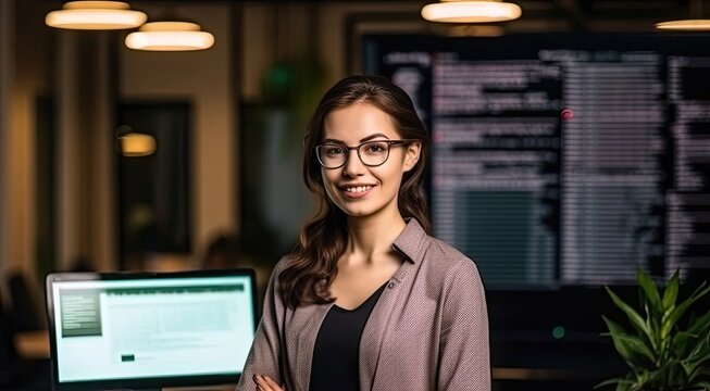 Caucasian Female Web Developer Background Very Attractive Generative AI