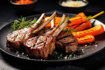 grilled lamb chops with carrot slices and delicious powder 