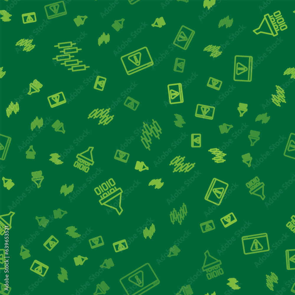 Poster set line browser with stocks market, binary code and exclamation on seamless pattern. vector
