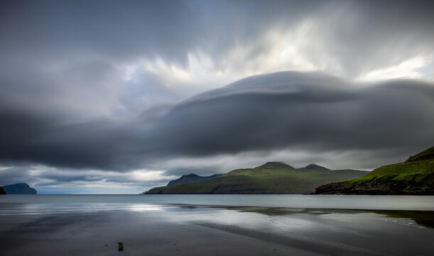 Clouds over Vagar, from Leynar beach, Foroe Islands