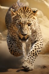 leopard in running on the savannah 